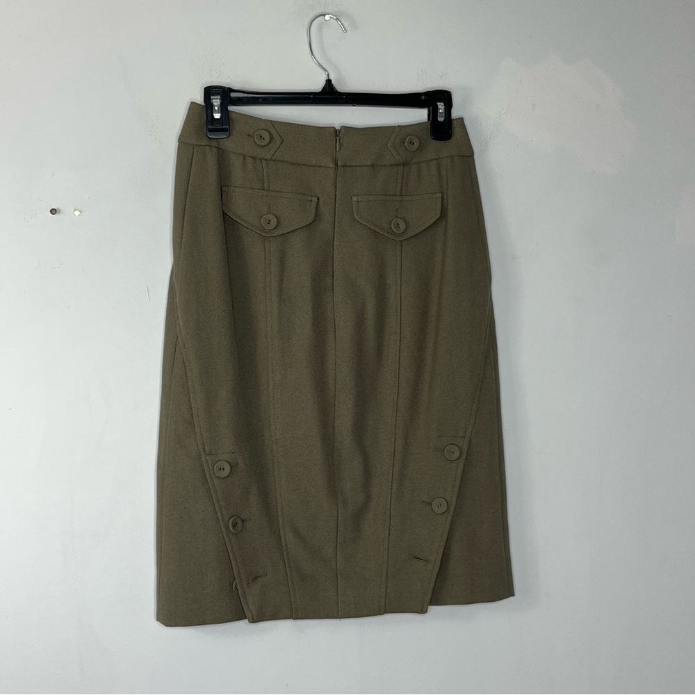 Etcetera Size 2 Olive Army Green Button Kick Flip Pencil Skirt